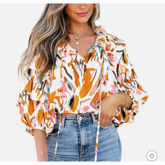 Amaryllis M L Multi Color Ruffled Blouse Flower - Picture 2 of 9